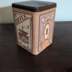 Retro Coffee Storage Tin with Brown and Cream Accents